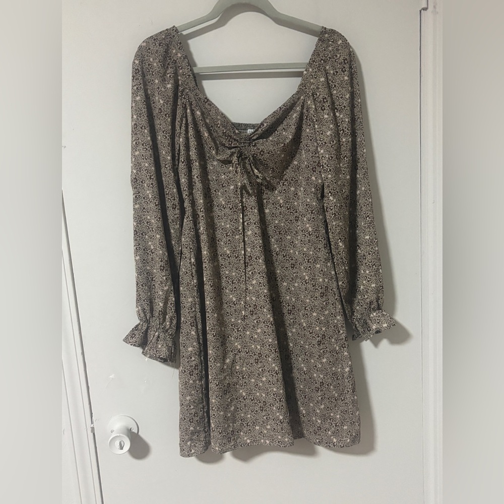 Paper Crane Large Floral Brown Dress on or off shoulder NWOT